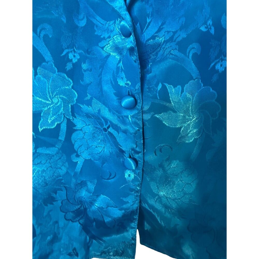 Vintage Victorias Secret Gold Label Top Size XS P Teal Blue Satin Floral Jacquar - Picture 5 of 15
